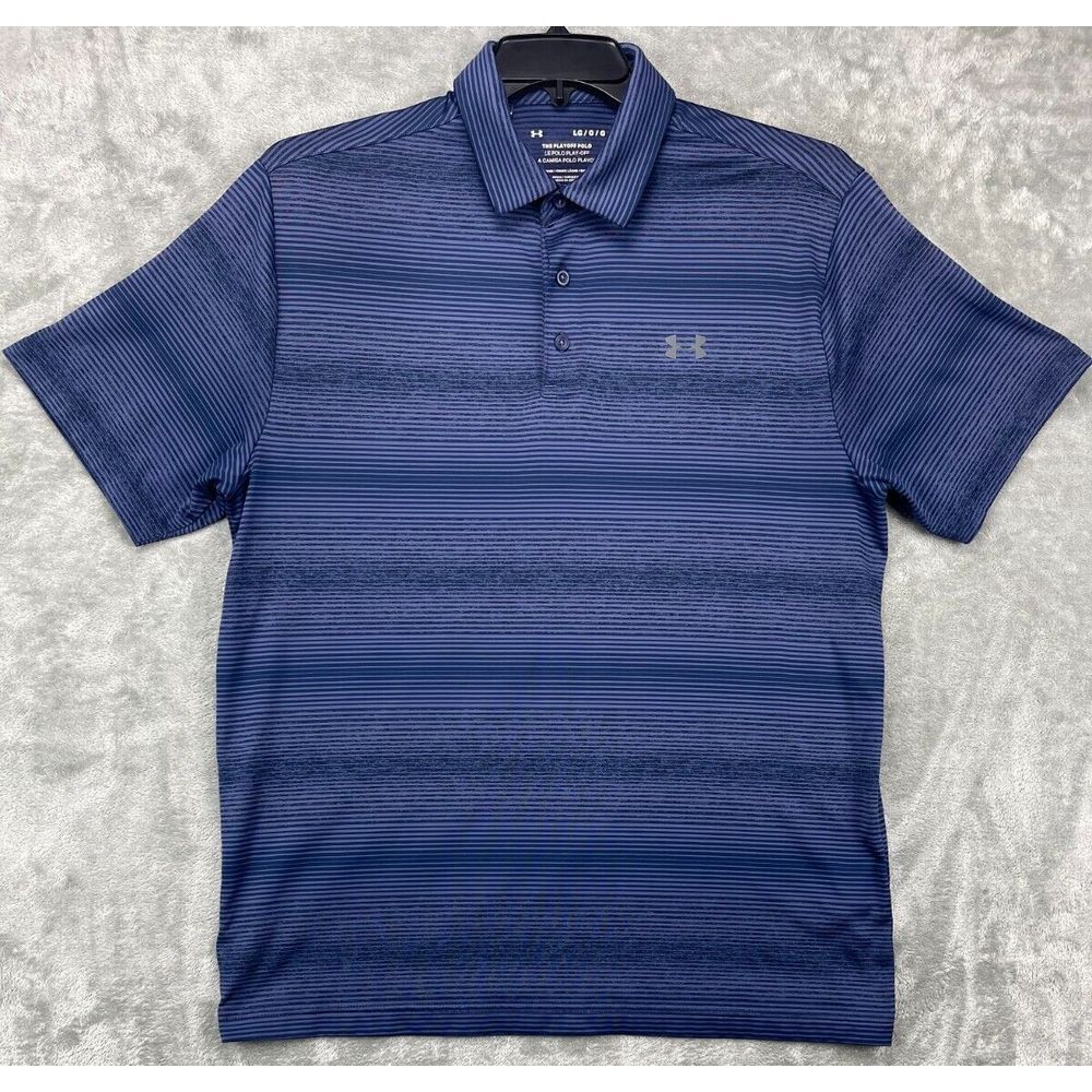 Under Armour Mens The Playoff Polo Blue Striped Size Large Loose Polyester Blend